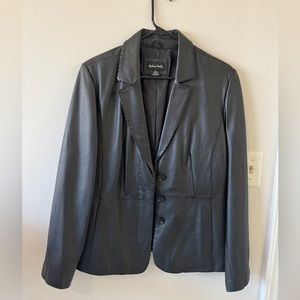 Madison Studio Black Leather Jacket Blazer with Stitching Size Large
